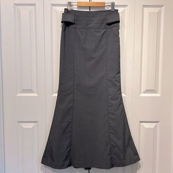 Mango Blue/Grey High Rise Mermaid Style Pleated‎ Back Maxi Skirt Size 4 - Picture 1 of 16